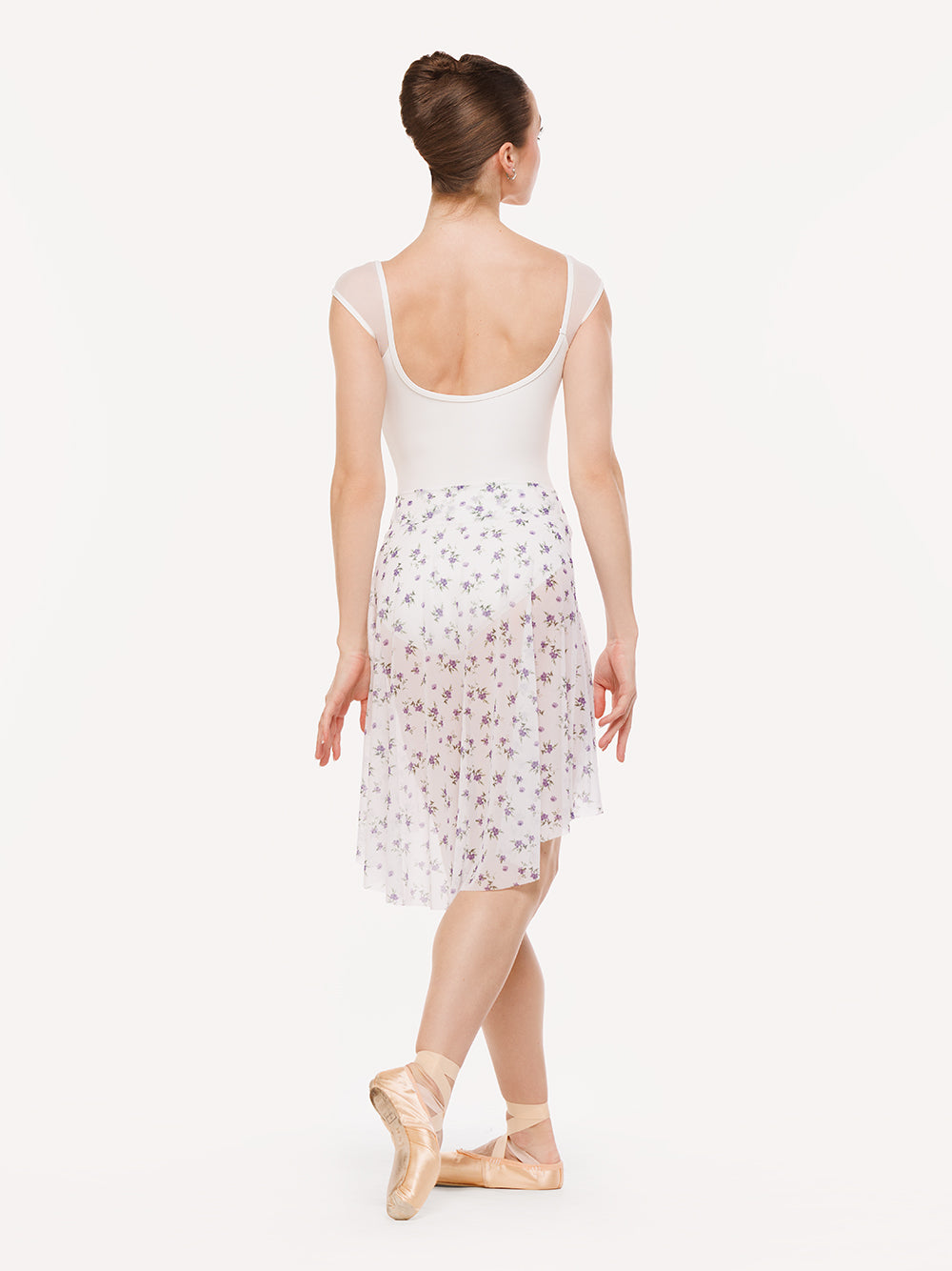 Eleve Dancewear Amora Long High-Low Skirt in Pathway Mesh print, back view