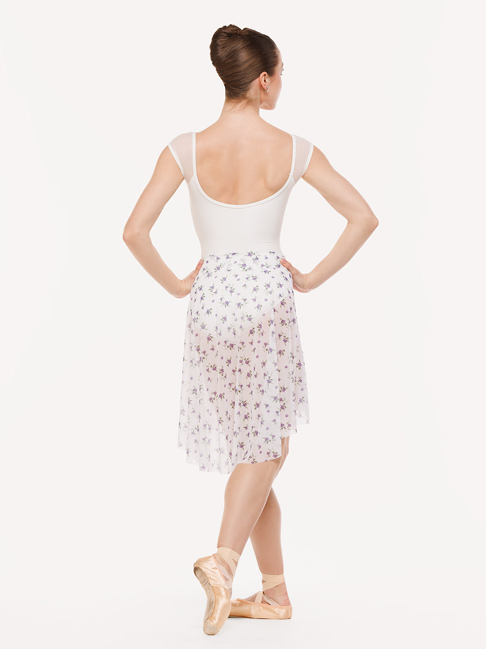 Eleve Dancewear Amora Long High-Low Skirt Kids in Pathway Mesh print, back view