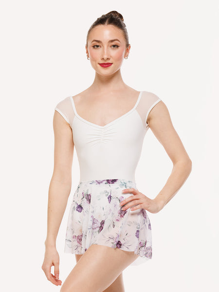 Eleve Dancewear Flare Skirt in Moonlit Garden White Mesh print color, front view