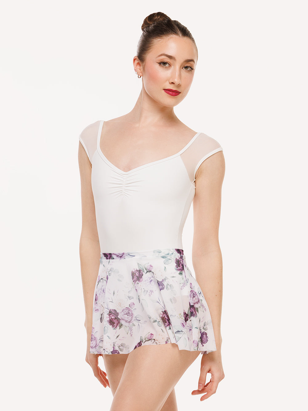 Eleve Dancewear Flare Skirt Kids in Moonlit Garden White Mesh print color, front view