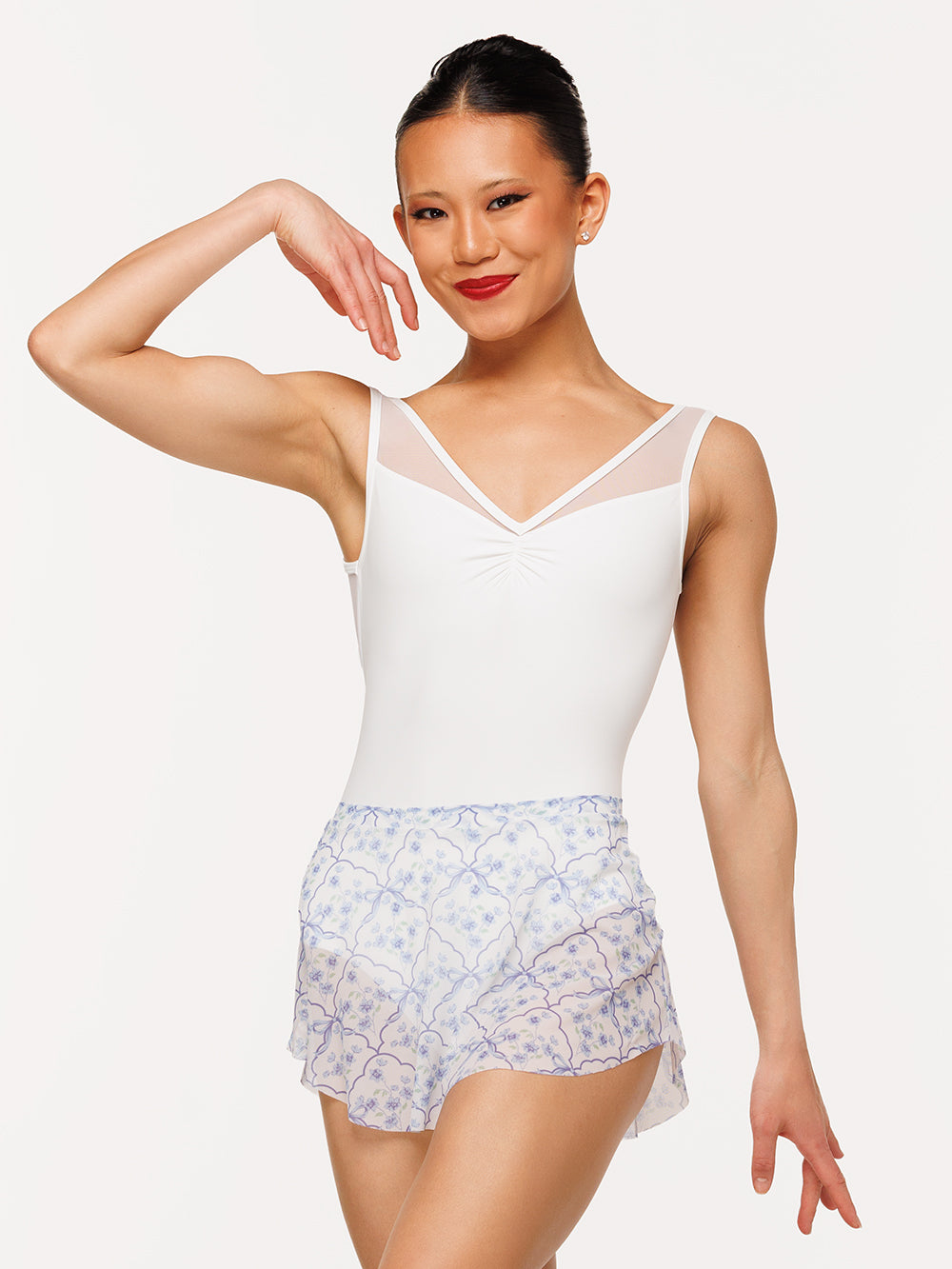 Eleve Dancewear Calla Skirt in Final Bow Mesh print, front view