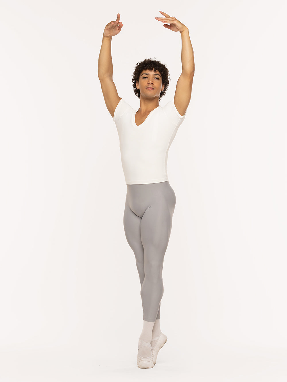 Eleve Dancewear John Custom Shirt in True Blue Color, front view of dancer on fifth position