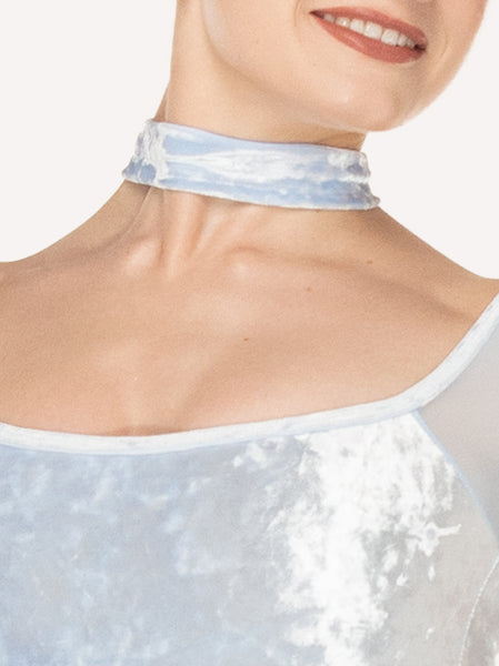 Eleve Dancewear Choker in Hydrangea Revival Crushed Velvet color fabric, front close view
