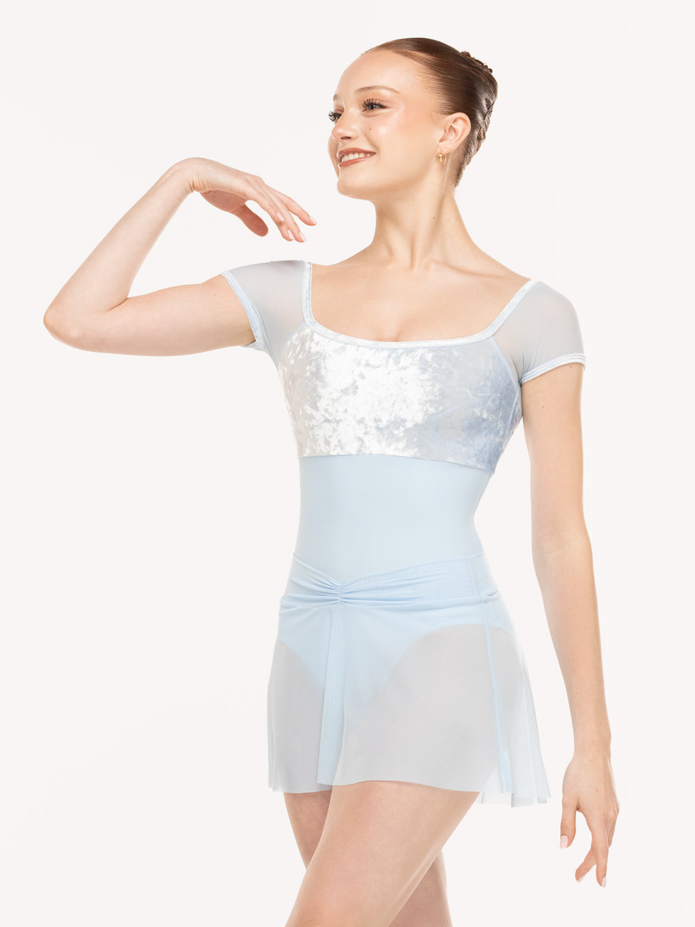 Eleve Dancewear Jane Leotard in True Blue color, detail front view