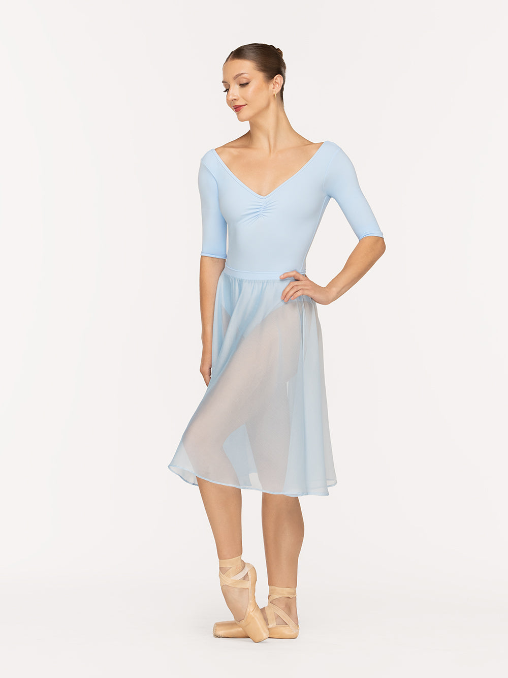 Eleve Dancewear Chiffon Rehearsal Skirt in True Blue color, front view