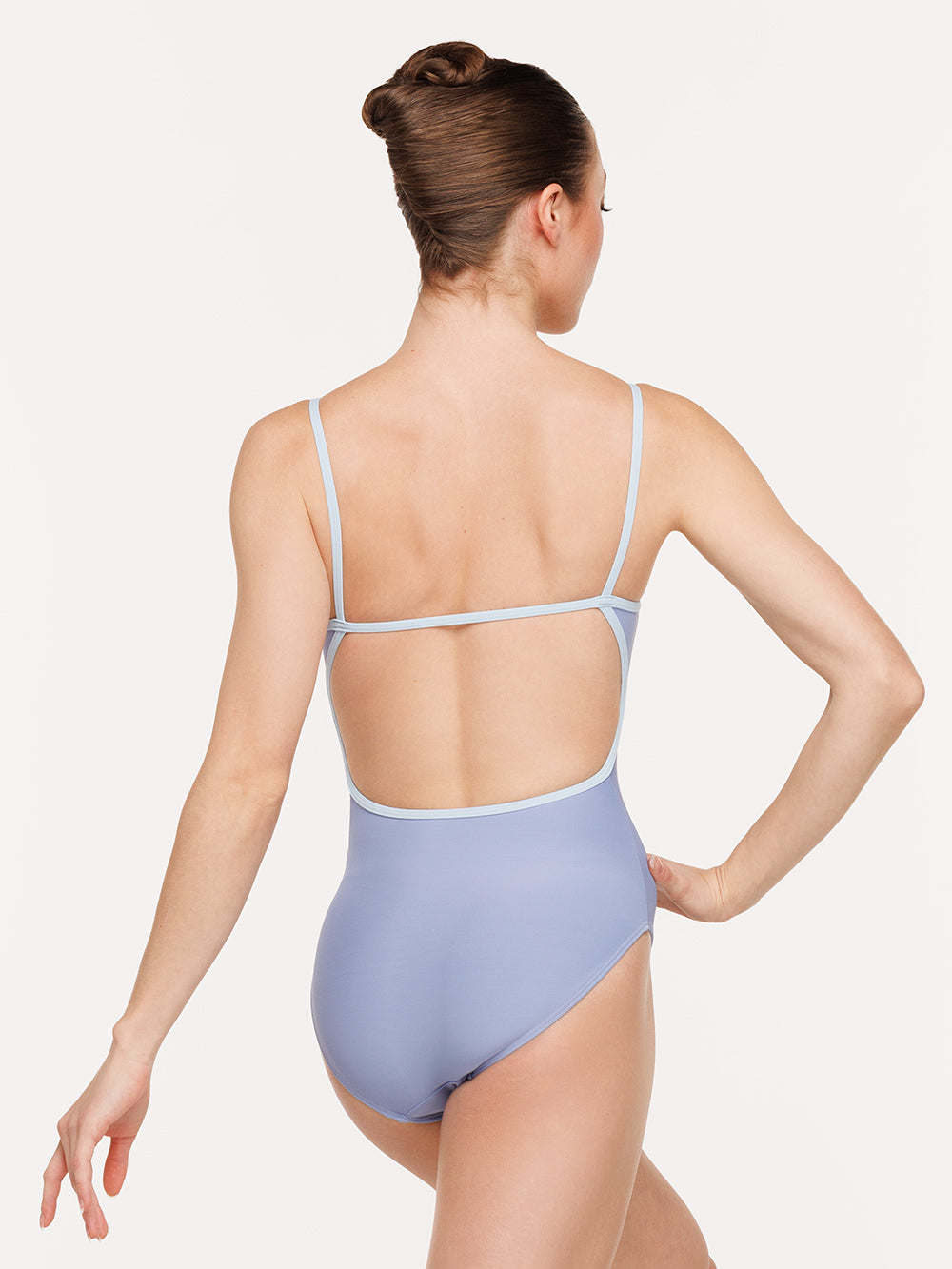 Eleve Dancewear Candy Leotard in Twilight color, detail back view