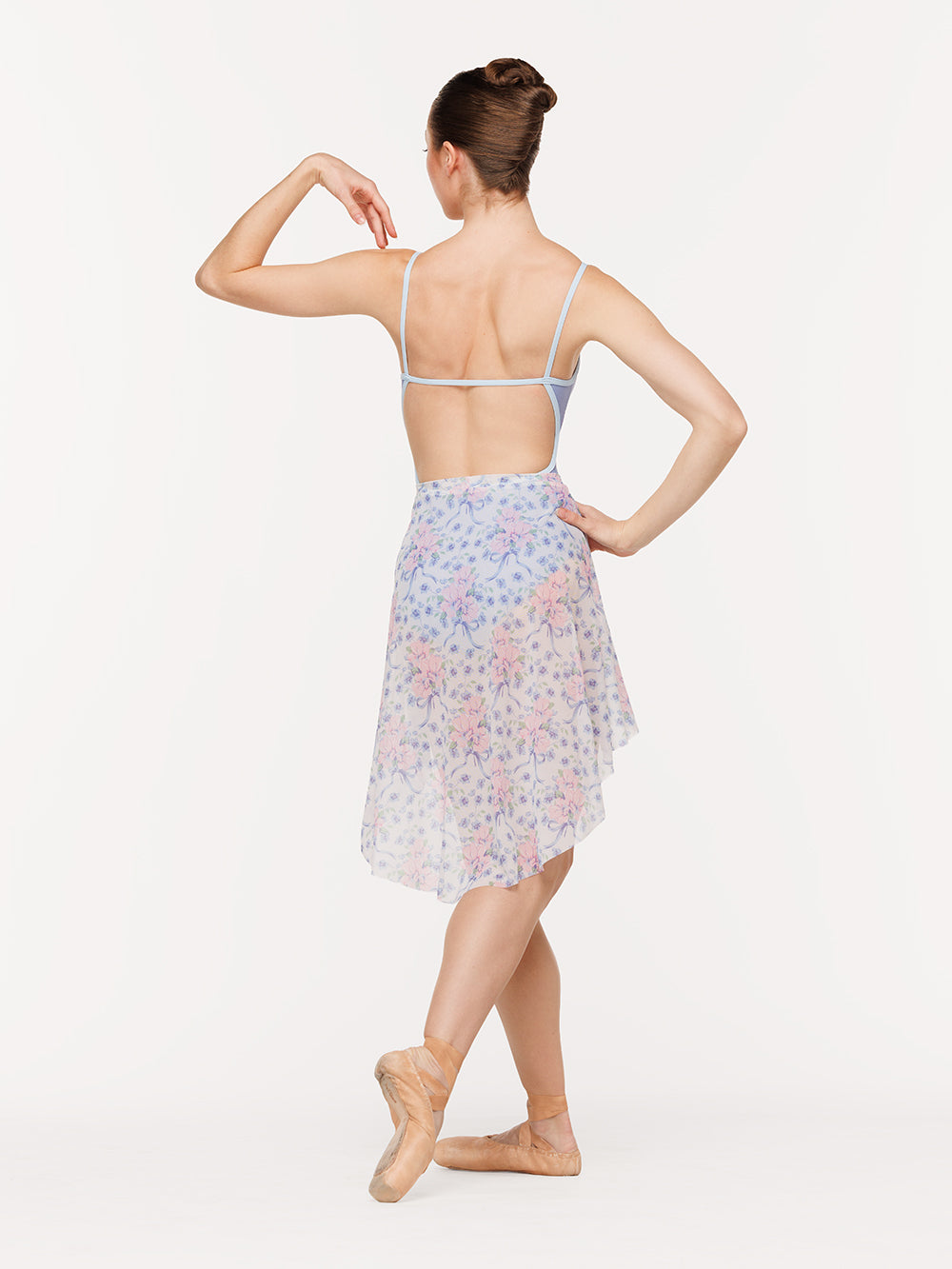 Eleve Dancewear Long High-Low Skirt in Flowers & Bows Mesh print, detail back view