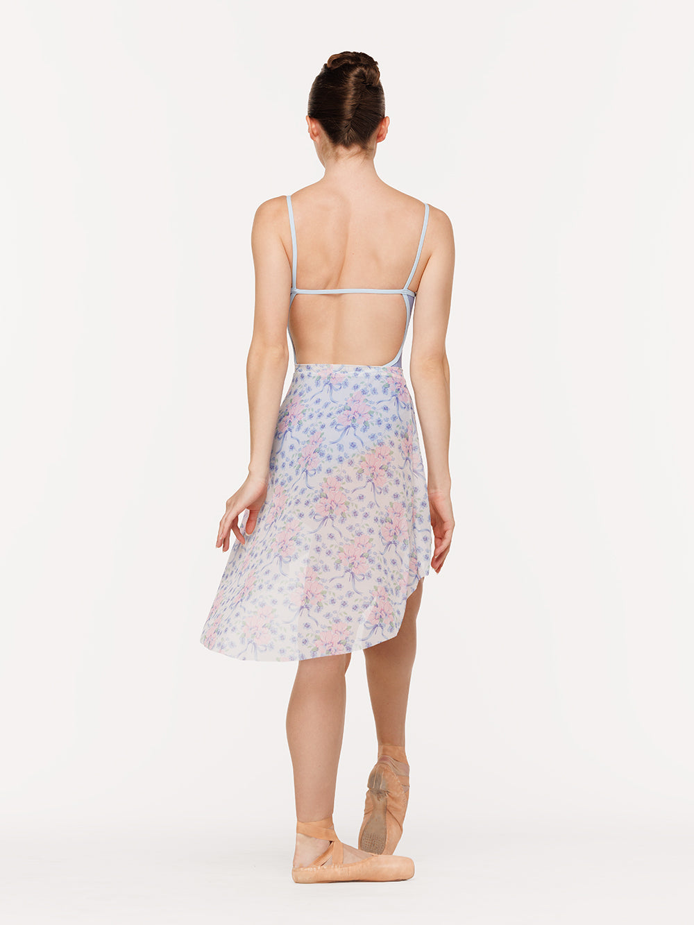 Eleve Dancewear Long High-Low Skirt in Flowers & Bows Mesh print, back view