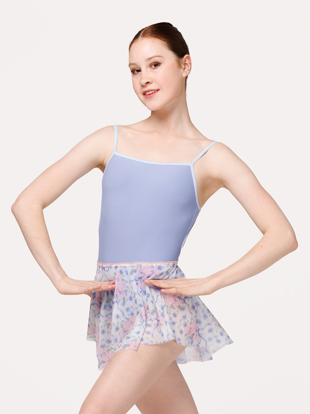 Eleve Dancewear Candy Leotard in Twilight color, front view detail