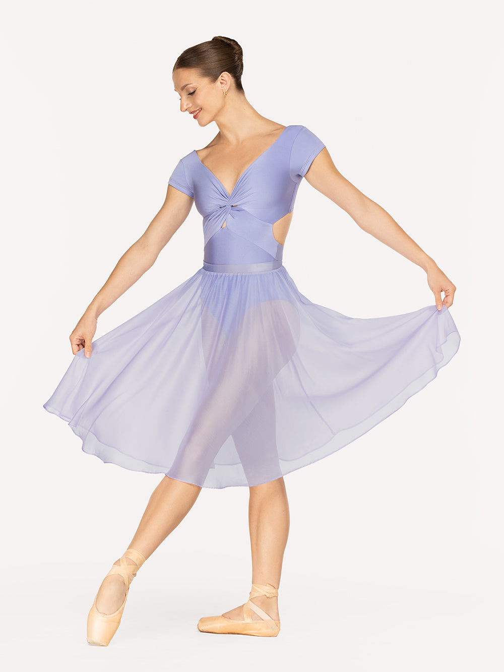 Eleve DancewearJackie Leotard in Twilight color, front view of dancer on tendu devant