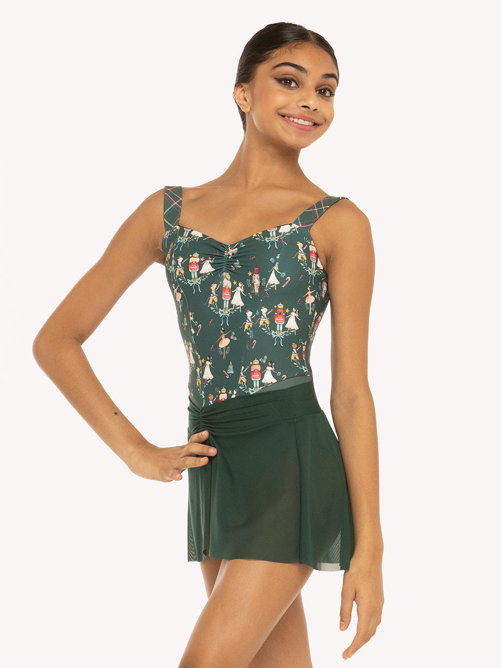 Eleve Dancewear Amora Skirt in Alpine Mesh color, front detail view