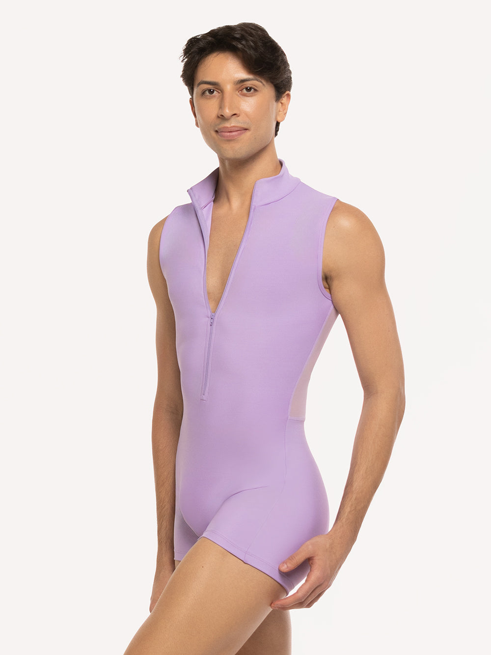 Eleve Dancewear Geoff Biketard in Whisper color, front detail view