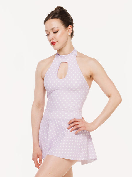 Eleve Dancwear Flare Skirt in Whisper Polka Dot print color, front view