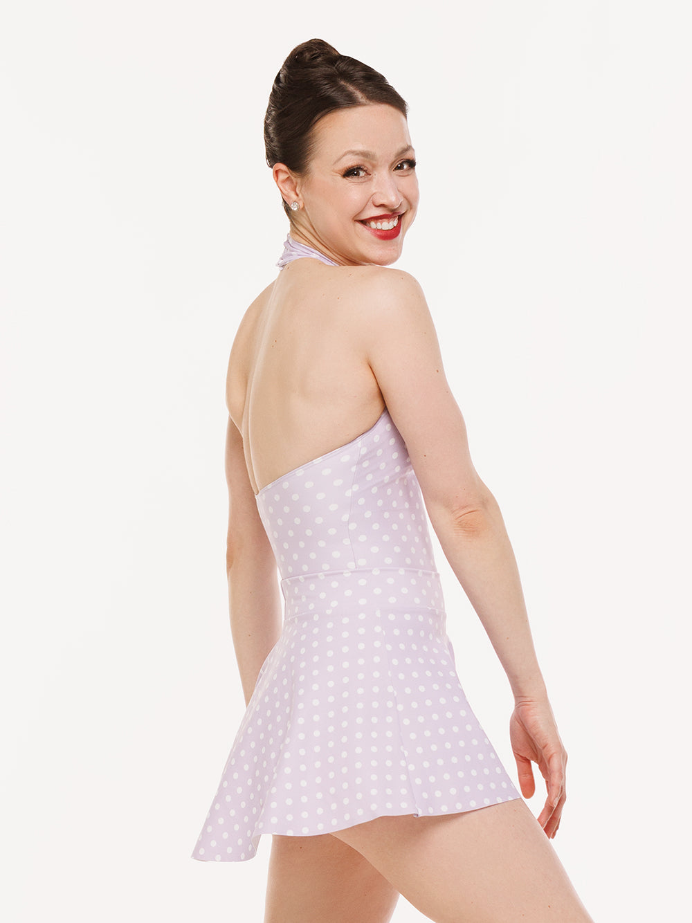 Eleve Dancewear Flare Skirt in Whisper Polka Dot print color, back view