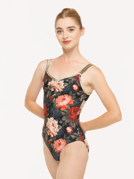 Eleve Dancewear Farrah Leotard Kids in Winter Florals print, front view