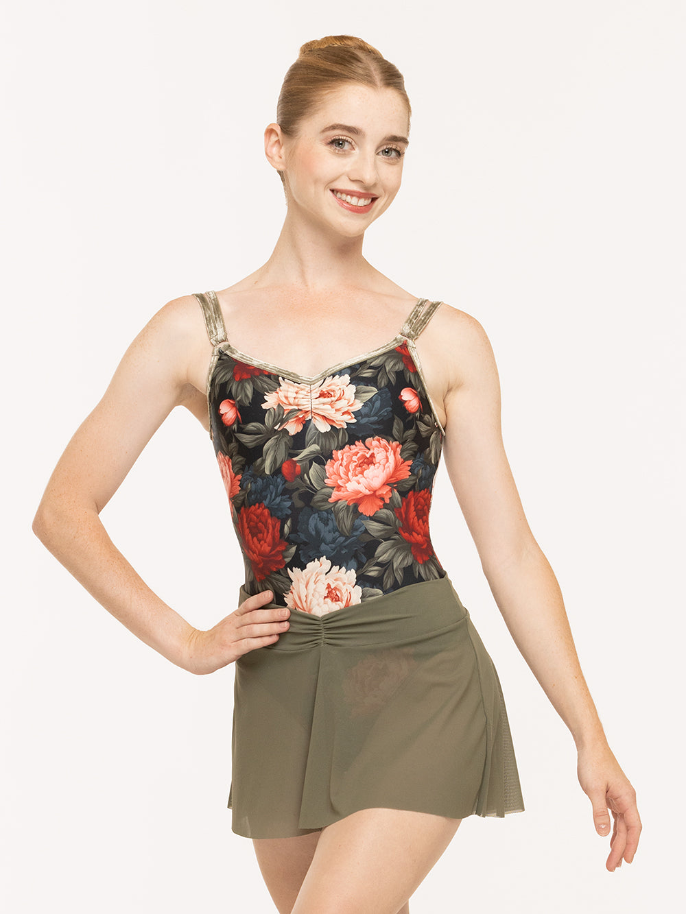 Eleve Dancewear Farrah Leotard Kids in Winter Florals print, detail front view