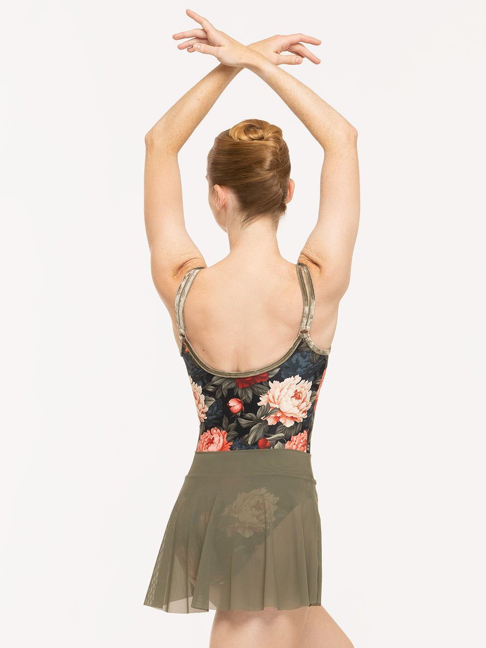 Eleve Dancewear Farrah Leotard in Winter Florals print, detail back view