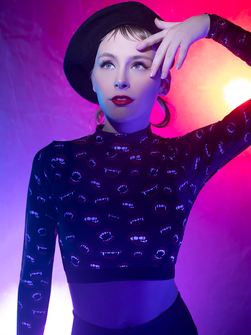 Ashley Crop Top Black Bitten Mesh  RTW