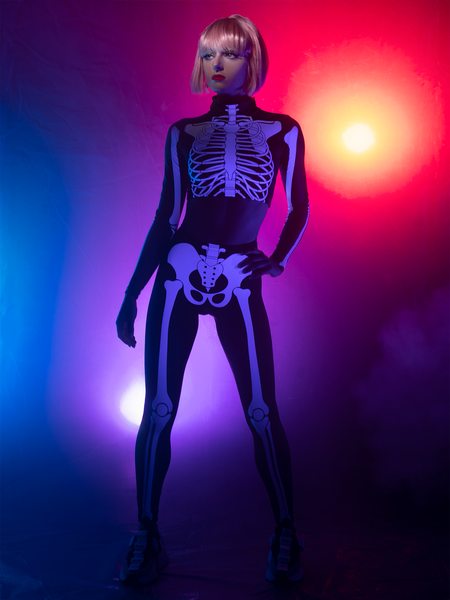 Model in X-ray Tights and crop top